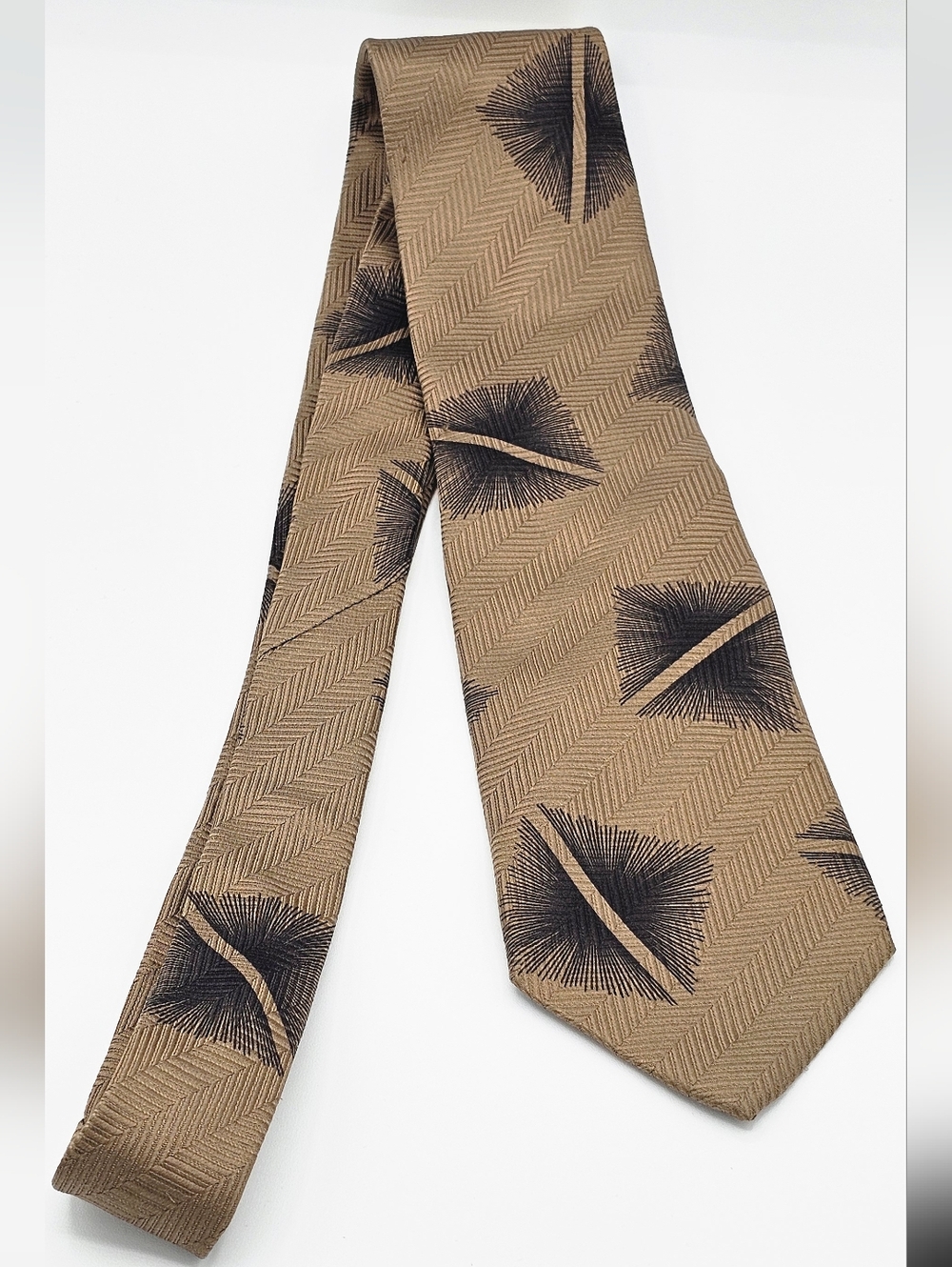 Vintage 1970-80's Era GIORGIO ARMANI Dark Tan and Black Geometric 100% Silk Tie